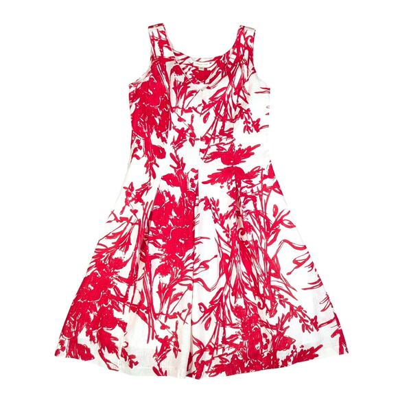 Coldwater Creek Sleeveless Linen Dress 12 Red White Bold Abstract Floral Preppy - Picture 1 of 14